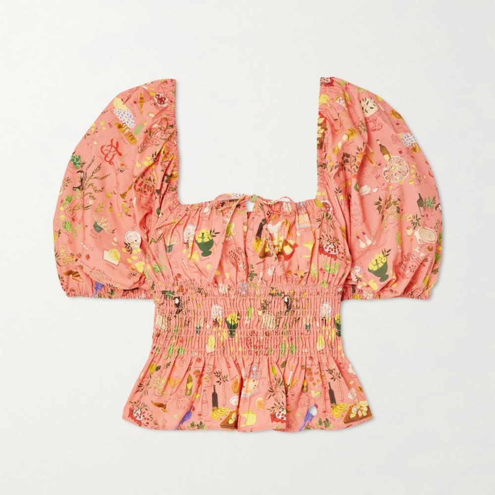 Rhode Jodie Shirred Printed Cotton-Poplin Top - Picture 1 of 10